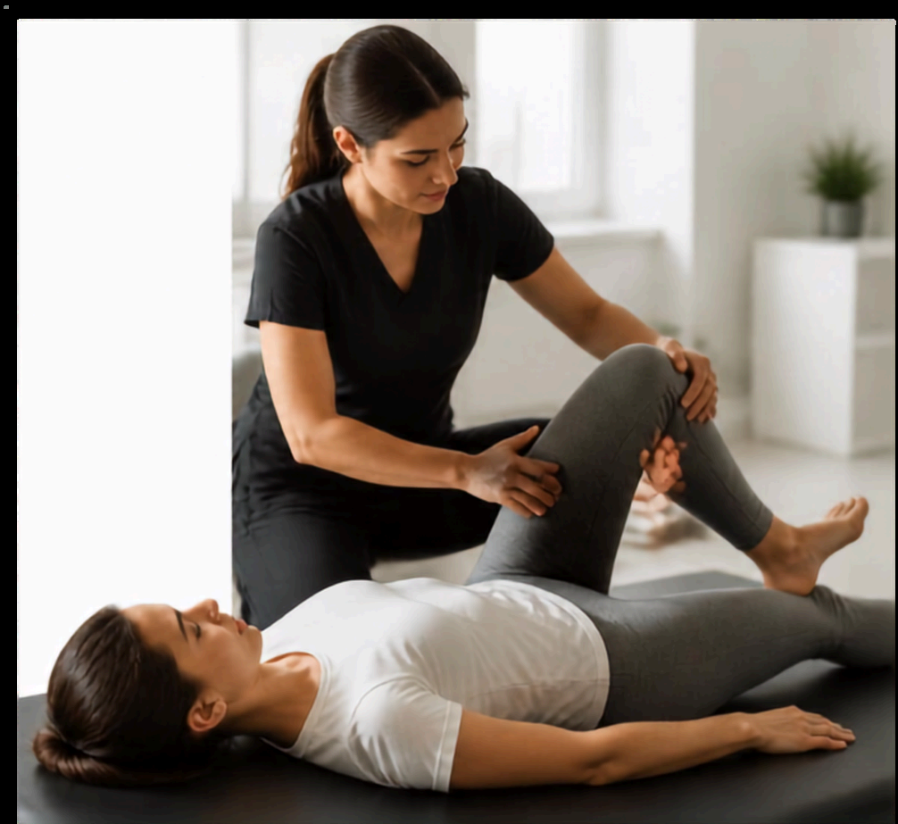 Sessão de fisioterapia ortopédica na clínica